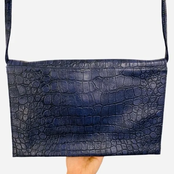 Leather Envelope Bag Croc Detail Leather Crossbody Laptop Bag By Orange Caramel - Picture 2 of 8